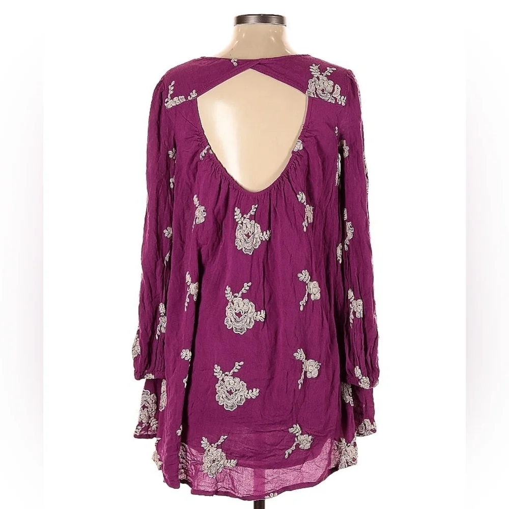 Free People Purple Floral Embroidered Mini Dress XS